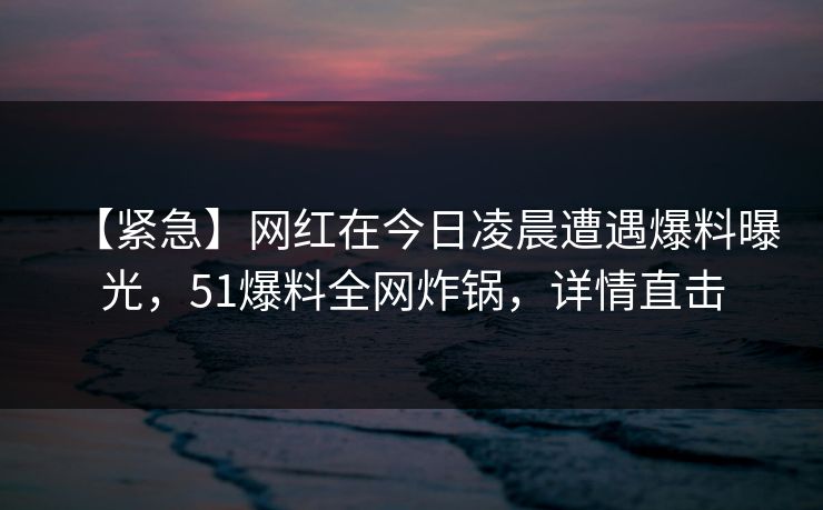 【紧急】网红在今日凌晨遭遇爆料曝光,51爆料全网炸锅,详情直击 【紧急】网红在今日凌晨遭遇爆料曝光,51爆料全网炸锅,详情直击
