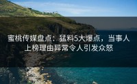 蜜桃传媒盘点：猛料5大爆点，当事人上榜理由异常令人引发众怒